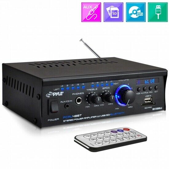 Pyle Pcau48bt 2 X 120w Bluetooth Stereo Power Amplifier Usb/sd Aux & Remote