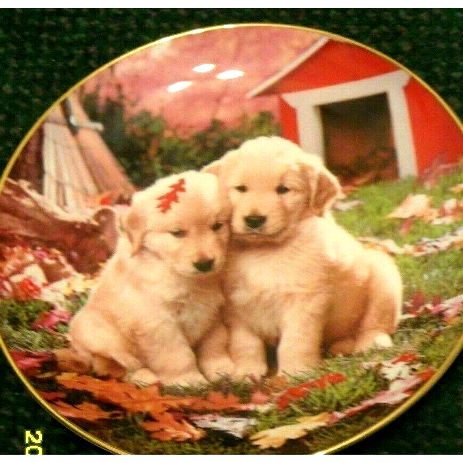 Royal Doulton Franklin Mint Fall In Love Golden Retrievers Plate With Coa