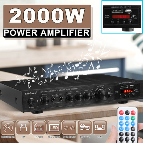 5ch 2000w 110v Bluetooth Home Stereo Power Amplifier Receiver Amp Hi-fi Fm Sd Us