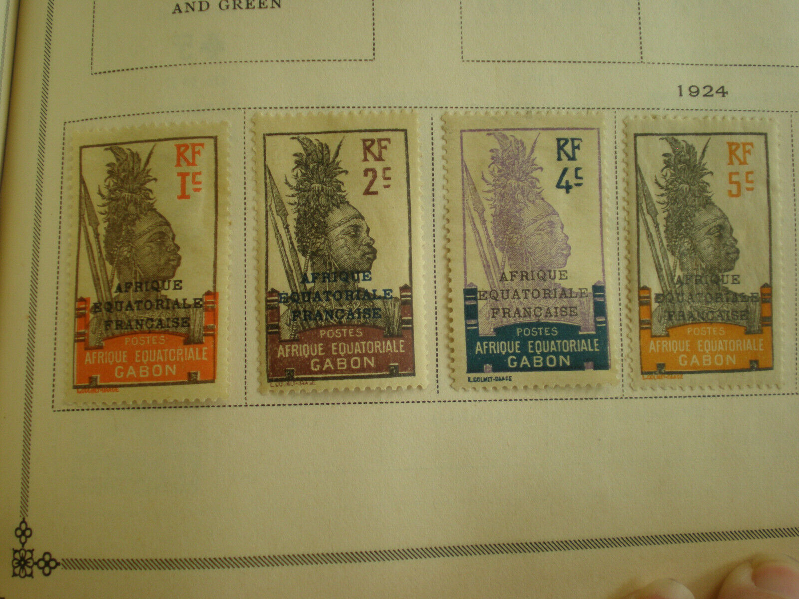 (lot Of 4) 1924 Gabon Afrique Equatoriale Francaise 1c - 5c Unused Hinged Stamps