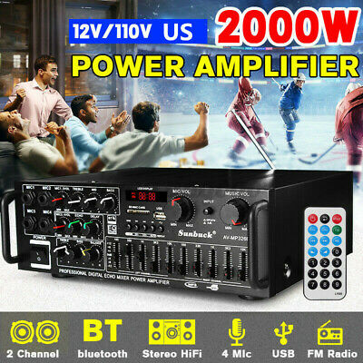 2000w Hifi Bluetooth 5.0 Power Amplifier 2 Channel Car Home Stereo Audio Fm Amp