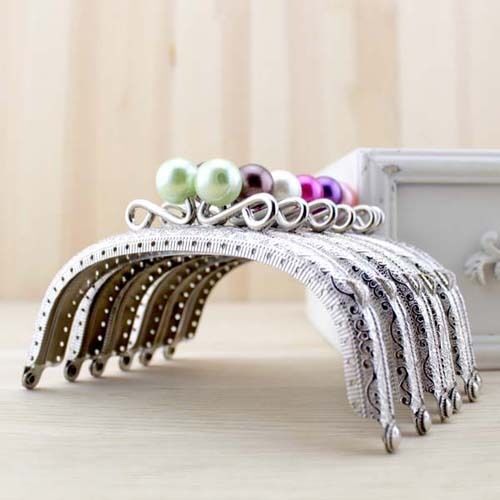 Silver Candy Bead Metal Frame Kiss Clasp For Handle Bag Purse 12.5 Cm/4.92 Inch