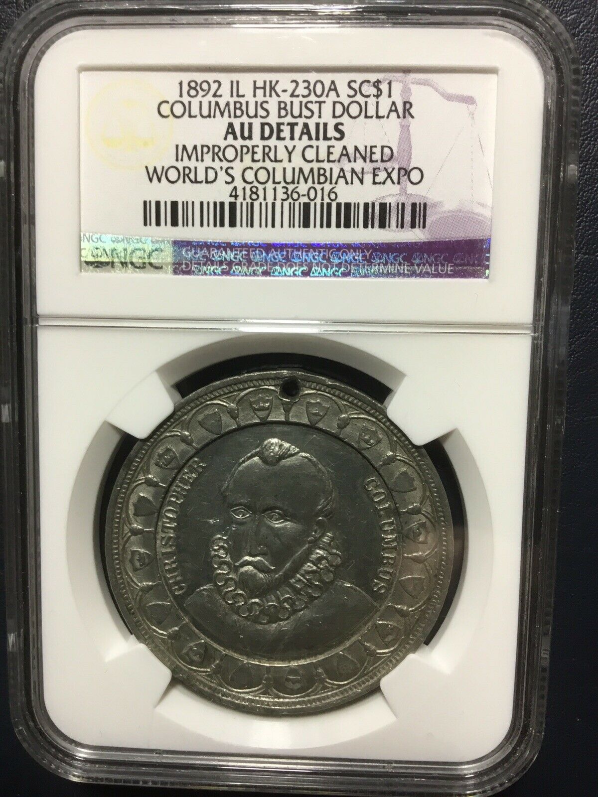 1892 Hk-230a World’s Columbian Expo Columbus Bust Dollar Ngc Au Details Cleaned