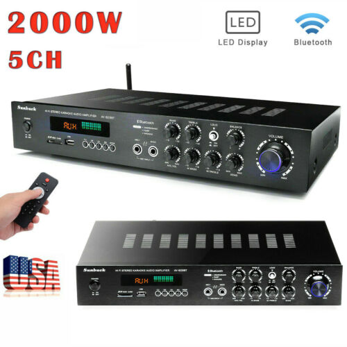 2000watts 5 Channel Bluetooth 5.0 Home Stereo Power Amplifier Hifi Amp Usb Sd Fm