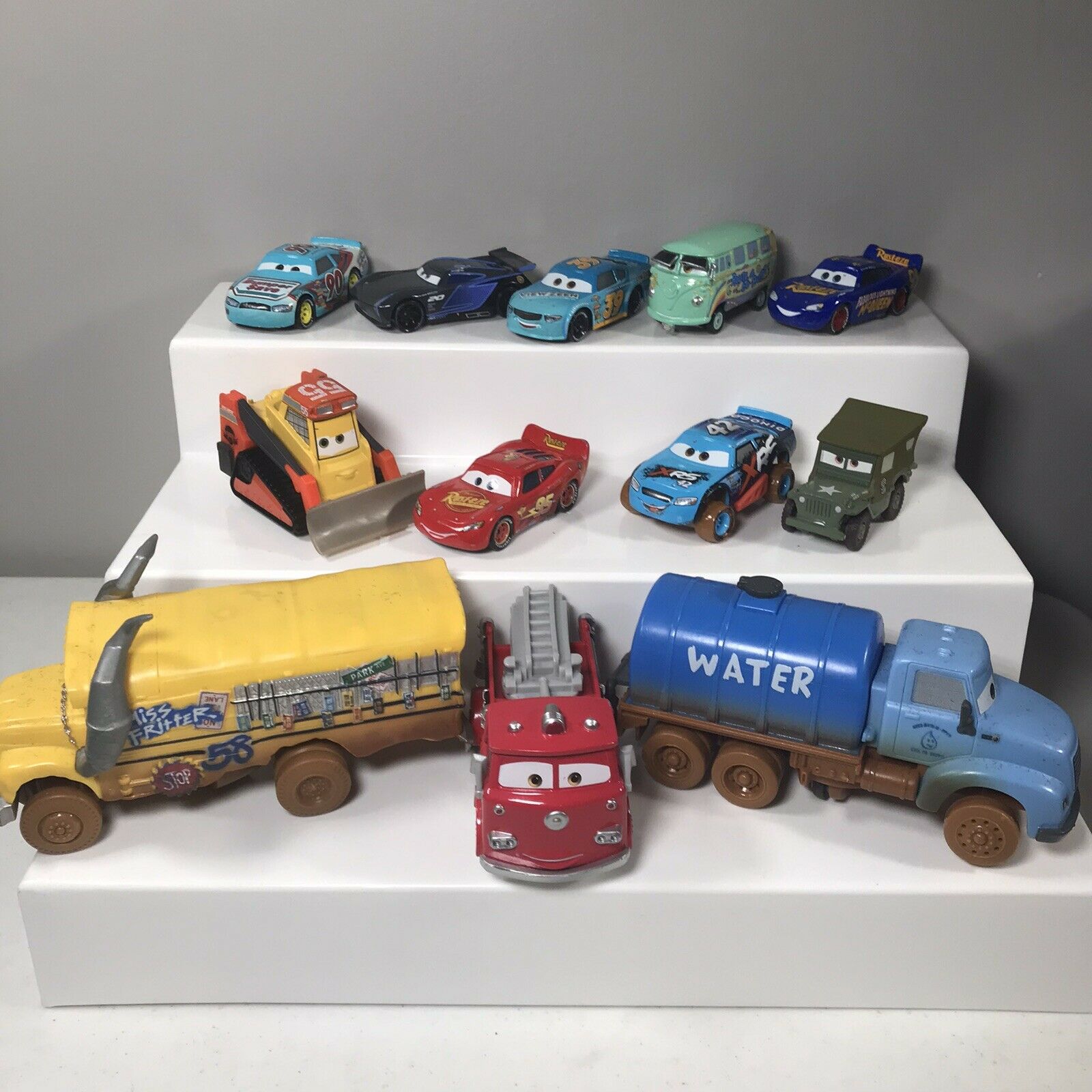 12 Car Lot: Pixar Disney Cars Lot Fire Bulldozer Mcqueen School Water Army