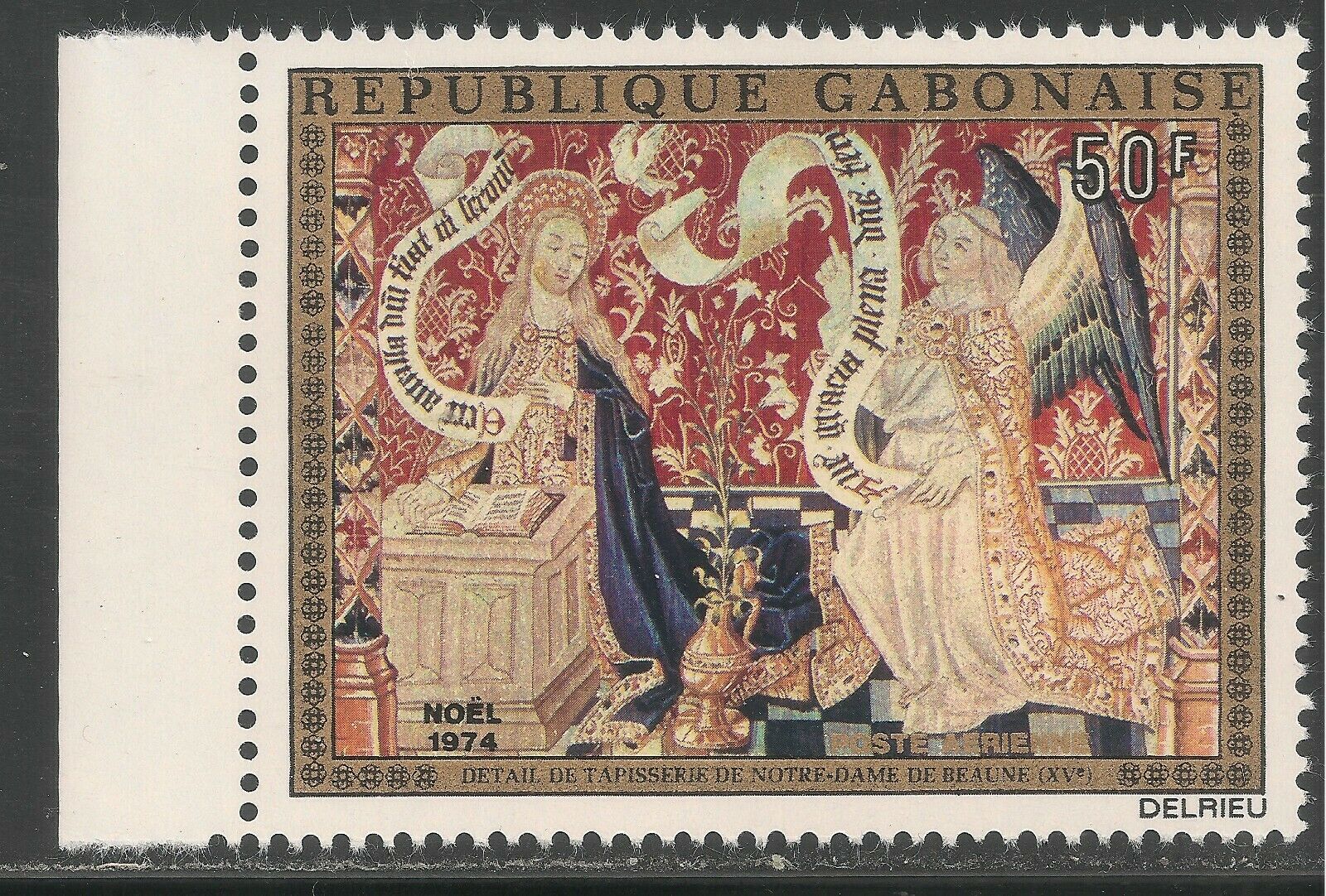 Gabon #c158 (ap69) Vf Mnh - 1974 50fr Annunciation, Tapestry, 15th Century