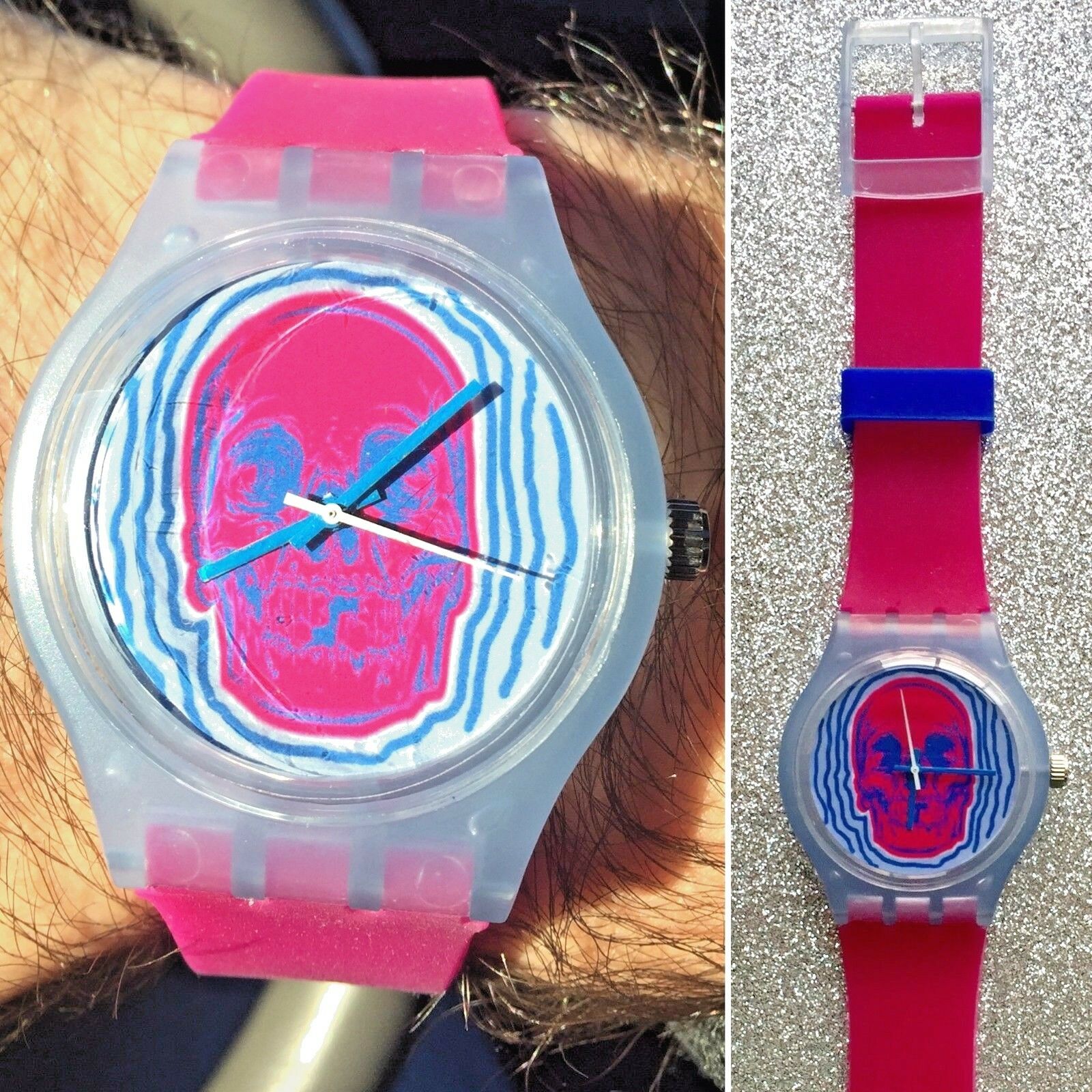 Pop Art Pink Skull - Retro 80s Designer Watch