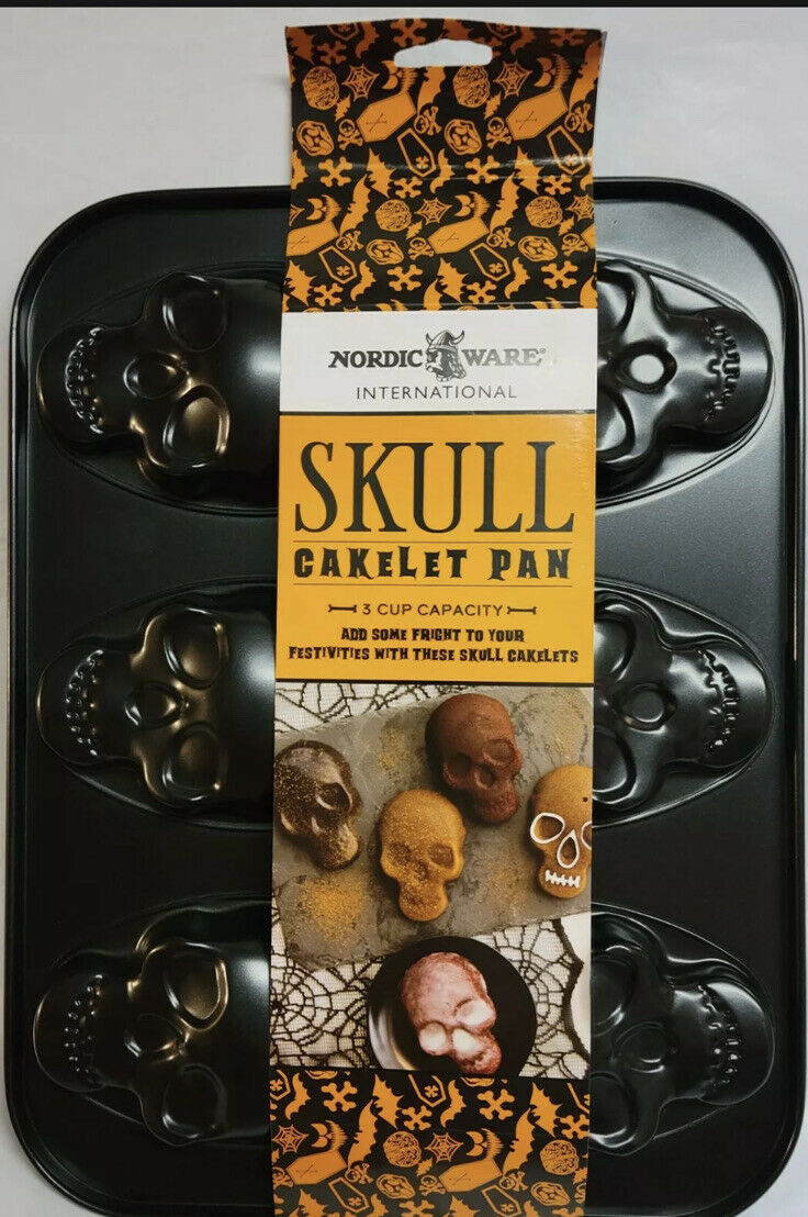 Nordic Ware - Haunted Skull Cakelet Cake Pan Nonstick Bakeware - New - Halloween