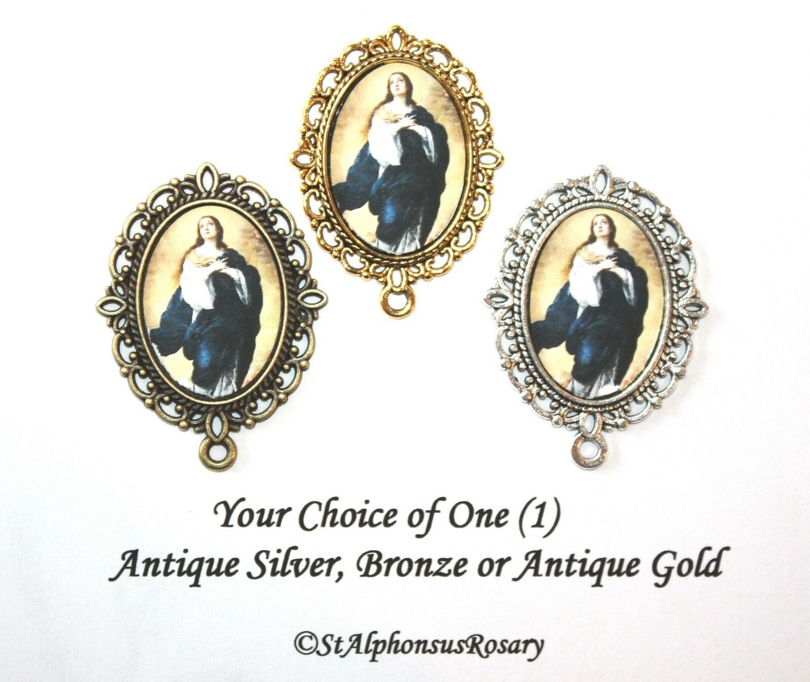 One Immaculate Conception Rosary Center|choice Of Silver/ Bronze/antique Gold