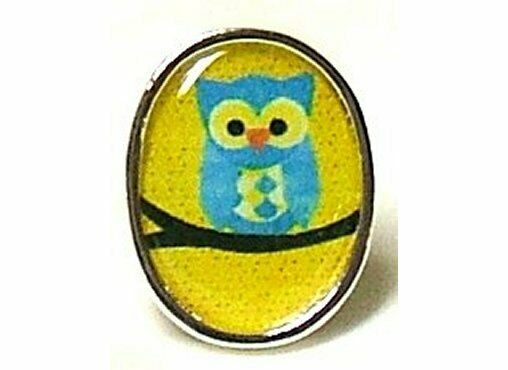 Cute Hoot Owl Retro Image Silver Plated Adjustable Ring Hand Crafted Altered Art