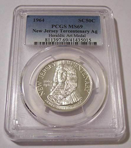 1964 New Jersey Tercentenary Heraldic Art Silver Medal Ms69 Pcgs