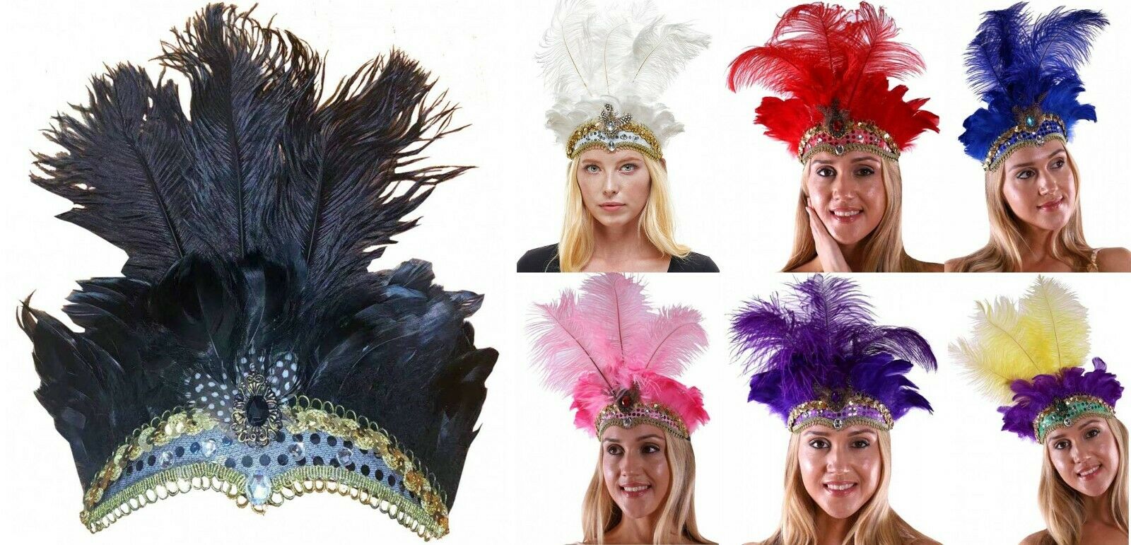 Showgirl Burlesque Feather Headdress Saloon Can Can Samba Girl Costume Headpiece