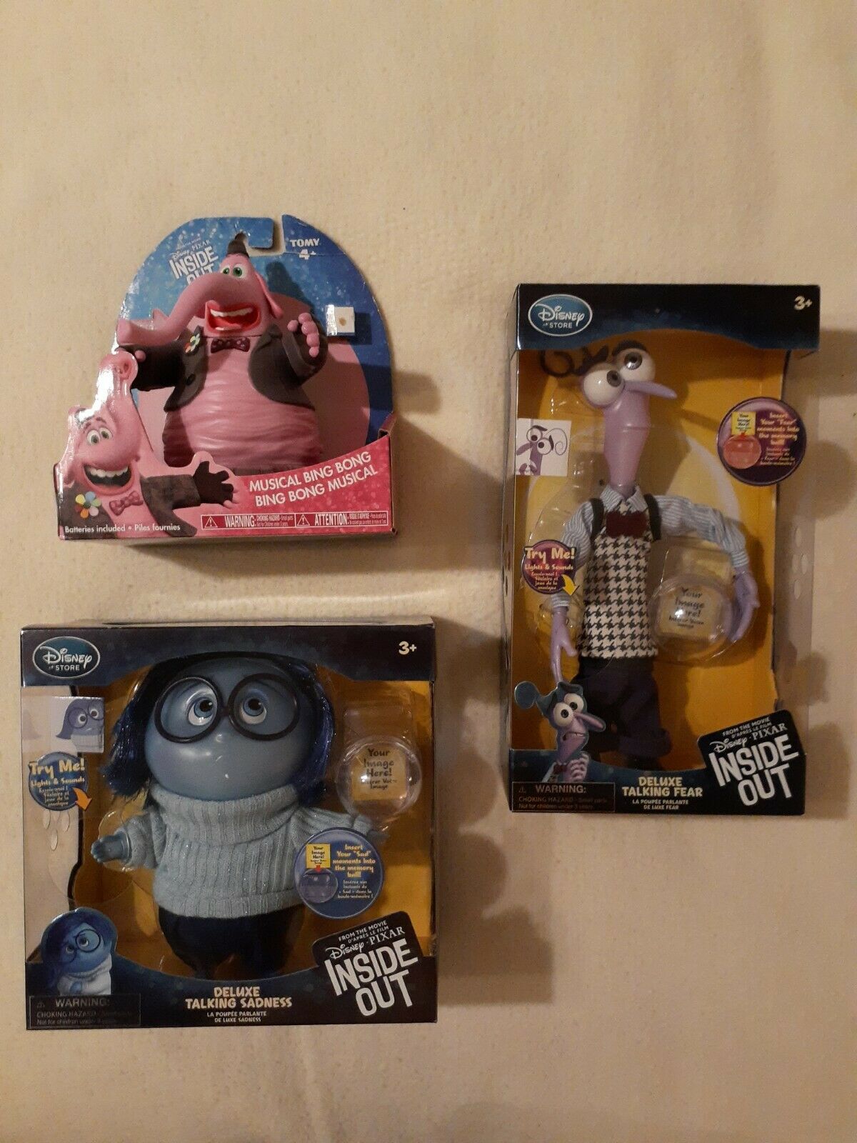 Disney Store Inside Out Talking Doll Fear Sadness Musical Tomy Bing Bong Pixar